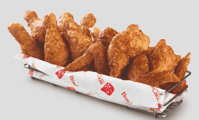 Bone-in wings (6, )tossed in soy garlic flavor served with a side of coleslaw